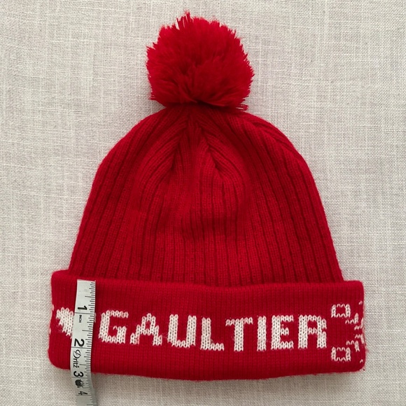 Jean Paul Gaultier Red Knit Cuffed Pom Pom Beanie Unisex O/S - Picture 6 of 10